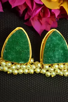 Green agate Druzzy stone danglers-drops studs earrings