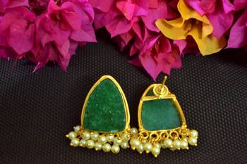 Green agate Druzzy stone danglers-drops studs earrings 3