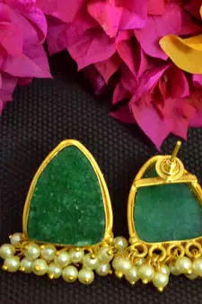 Green agate Druzzy stone danglers-drops studs earrings