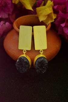 Black agate druzzy stone danglers-drops studs earrings