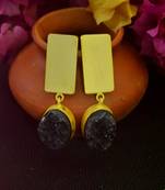 Black agate druzzy stone danglers-drops studs earrings