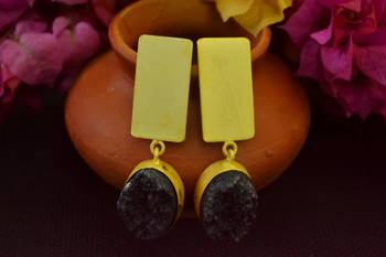 Black agate druzzy stone danglers-drops studs earrings 2
