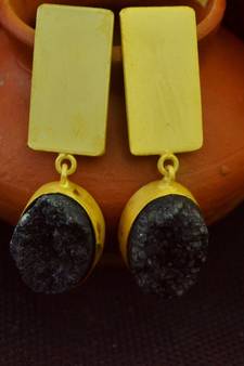 Black agate druzzy stone danglers-drops studs earrings