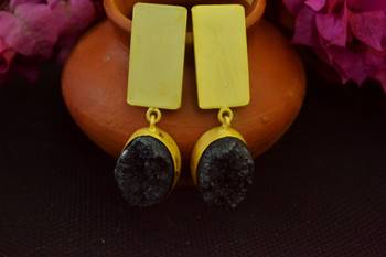 Black agate druzzy stone danglers-drops studs earrings 2