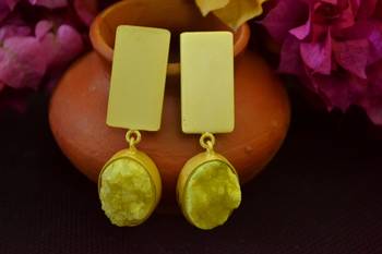 Yellow agate druzzy stone danglers-drops studs earrings 1