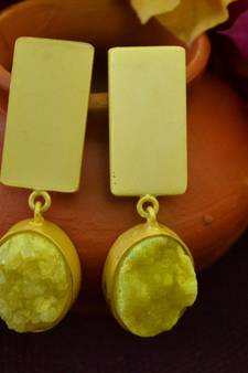 Yellow agate druzzy stone danglers-drops studs earrings