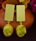 Yellow agate druzzy stone danglers-drops studs earrings