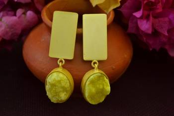 Yellow agate druzzy stone danglers-drops studs earrings 2