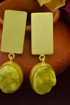 Yellow agate druzzy stone danglers-drops studs earrings