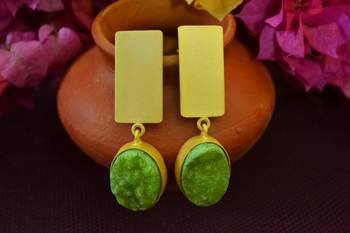 Green agate Druzzy stone danglers-drops studs earrings 1