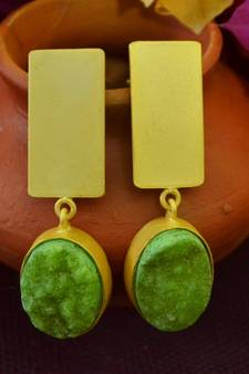 Green agate Druzzy stone danglers-drops studs earrings