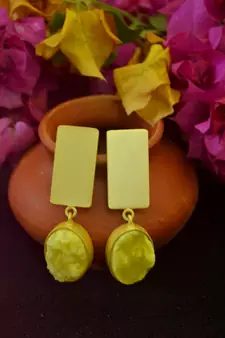 Yellow agate druzzy stone danglers-drops studs earrings