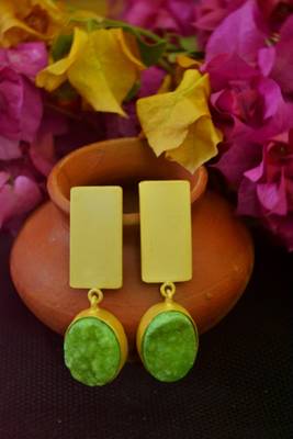 Green agate Druzzy stone danglers-drops studs earrings 2