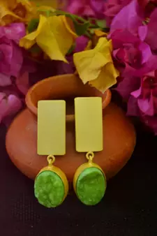 Green agate Druzzy stone danglers-drops studs earrings