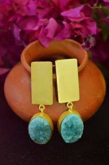 Turquoise agate druzzy stone danglers-drops studs earrings