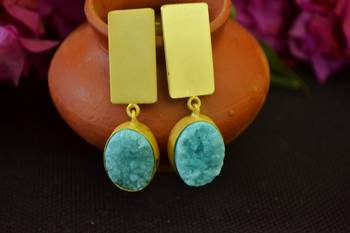 Turquoise agate druzzy stone danglers-drops studs earrings 1