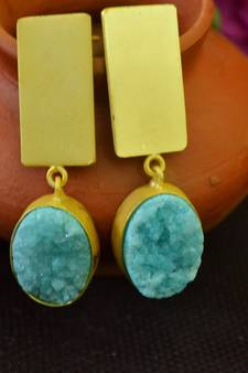 Turquoise agate druzzy stone danglers-drops studs earrings