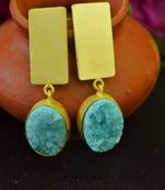 Turquoise agate druzzy stone danglers-drops studs earrings