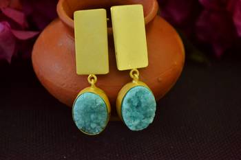 Turquoise agate druzzy stone danglers-drops studs earrings 2