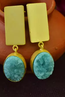 Turquoise agate druzzy stone danglers-drops studs earrings