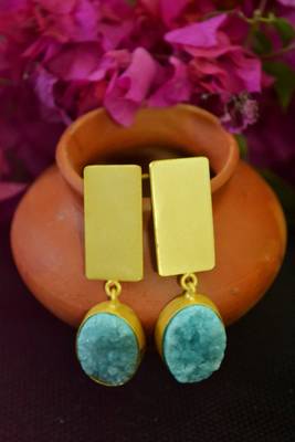 Turquoise agate druzzy stone danglers-drops studs earrings 3