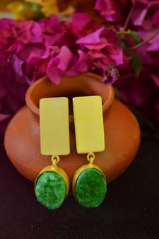 Green agate Druzzy stone danglers-drops studs earrings