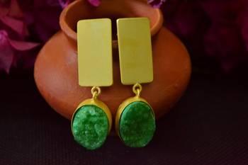 Green agate Druzzy stone danglers-drops studs earrings 2