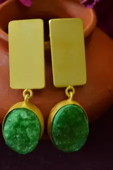 Green agate Druzzy stone danglers-drops studs earrings