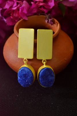 Blue agate Druzzy stone danglers-drops studs earrings 1