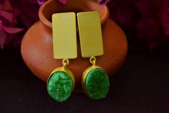 Green agate Druzzy stone danglers-drops studs earrings 1