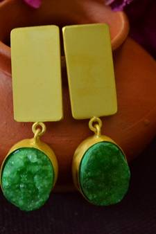 Green agate Druzzy stone danglers-drops studs earrings