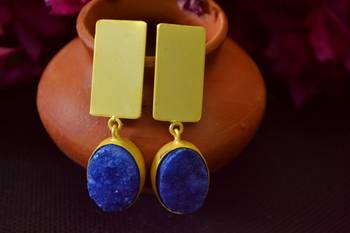 Blue agate Druzzy stone danglers-drops studs earrings 1