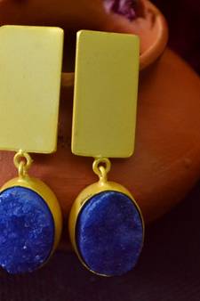 Blue agate Druzzy stone danglers-drops studs earrings