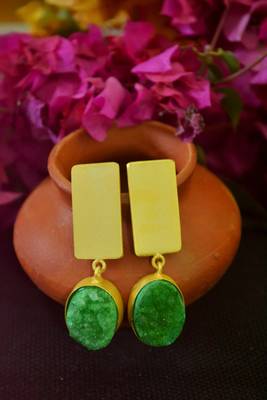 Green agate Druzzy stone danglers-drops studs earrings 3