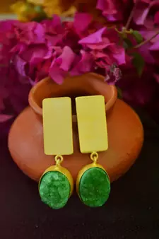 Green agate Druzzy stone danglers-drops studs earrings