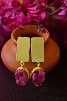 Purple agate Druzzy stone danglers-drops studs earrings 1