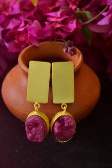 Purple agate Druzzy stone danglers-drops studs earrings