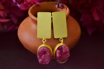 Purple agate Druzzy stone danglers-drops studs earrings 2