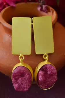 Purple agate Druzzy stone danglers-drops studs earrings
