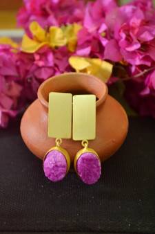Pink agate Druzzy stone danglers-drops studs earrings