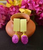 Pink agate Druzzy stone danglers-drops studs earrings