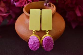 Pink agate Druzzy stone danglers-drops studs earrings 2