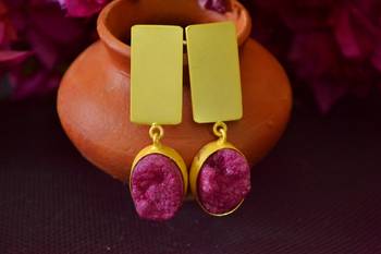 Purple agate Druzzy stone danglers-drops studs earrings 1