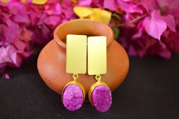 Pink agate Druzzy Stone danglers-drops Studs Earrings 1
