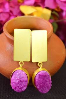 Pink agate Druzzy Stone danglers-drops Studs Earrings