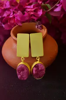 Purple agate Druzzy stone danglers-drops studs earrings