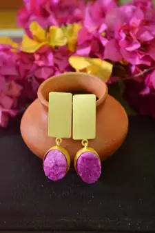 Pink agate Druzzy Stone danglers-drops Studs Earrings