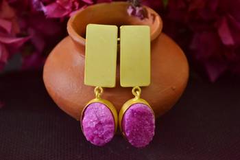 Pink agate Druzzy Stone danglers-drops Studs Earrings 3