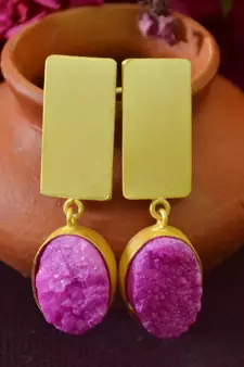 Pink agate Druzzy Stone danglers-drops Studs Earrings