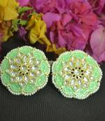 Green Meenakari Work With pearl Stone Border studs